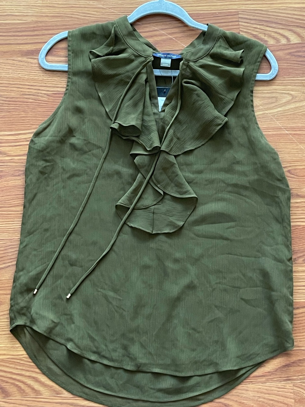 Tommy Hilfiger Olive Green Ruffle Sleeveless Blouse